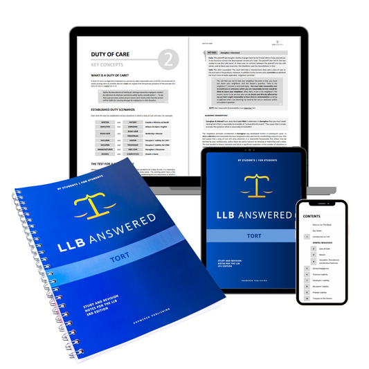 Tort Law Study Notes - LLB Study Pack (Core Guide and Case Book)