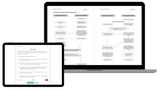 A digital mockup showing a laptop and tablet displaying a real estate study guide or document. The laptop shows a flowchart of a typical property transaction. The tablet mockup shows the MCQ Master quiz.